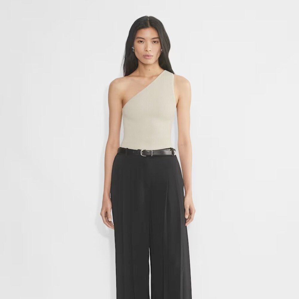 Aritzia Babaton Sculpt Knit Seven Top - Matte Pearl - L